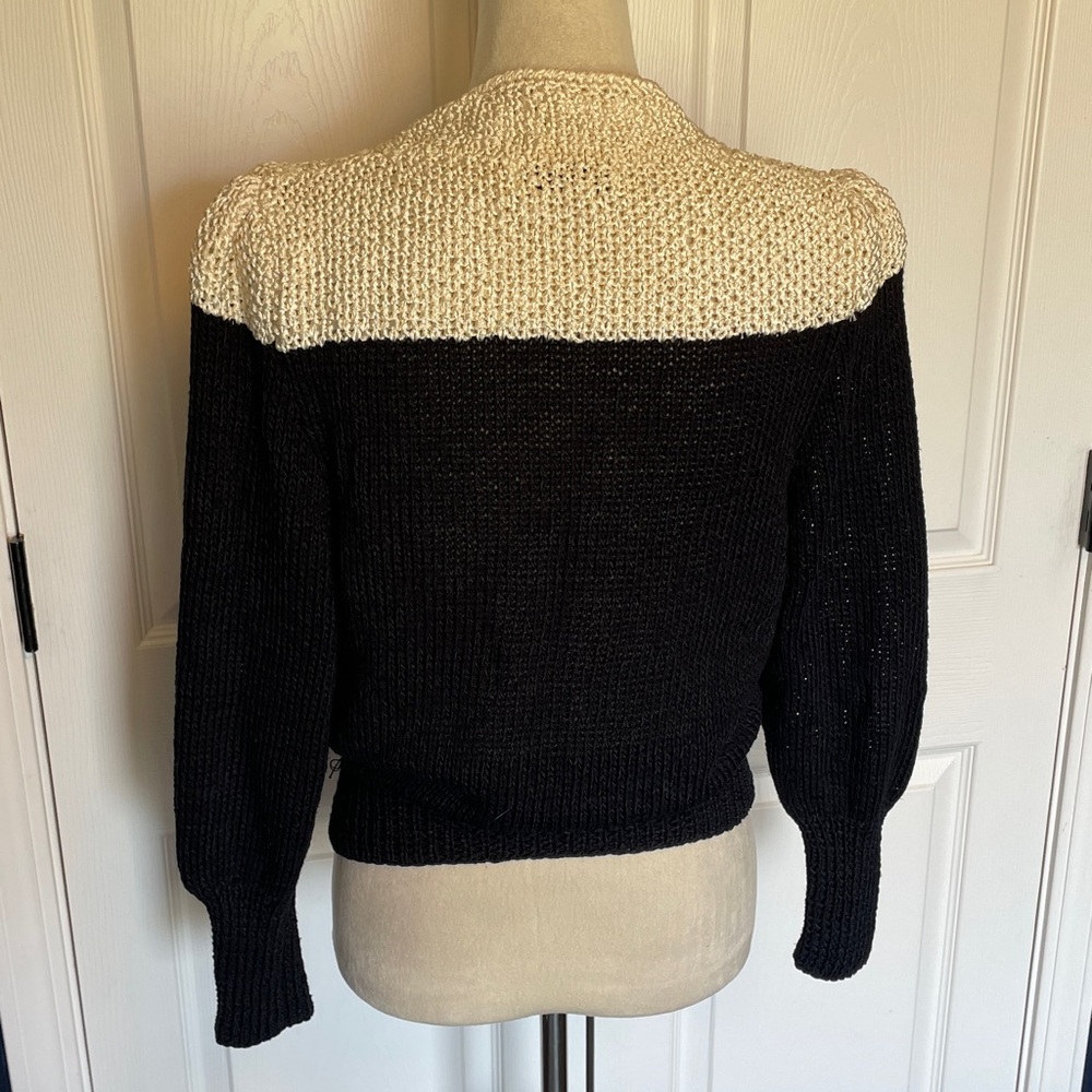 Vintage Nannell Black Cream V-Neck Embroidered Puff Shoulder Sweater Sz M - Picture 7 of 12